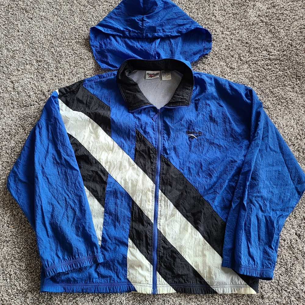 Reebok Blue Black White Windbreaker Jacket - Picture 3 of 13